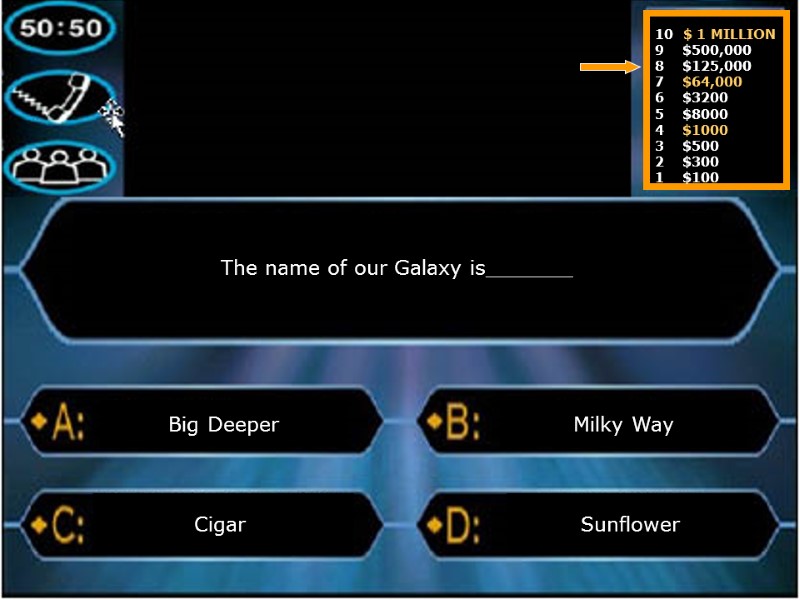 The name of our Galaxy is_______ Big Deeper Sunflower Milky Way Cigar  